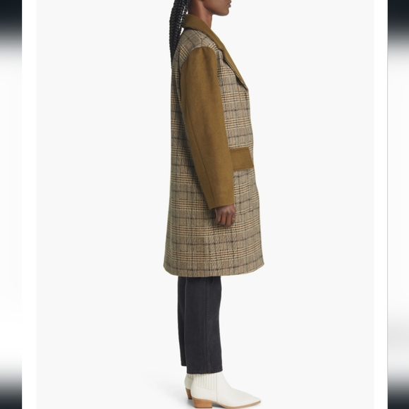NWT Treasure & Bond Mixed Media Utility Coat Brown Olive Plaid Mix Size S - Picture 3 of 11